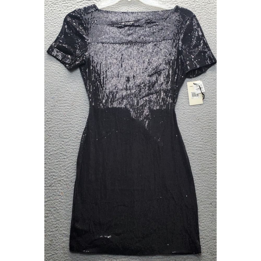 Ali Ra Sequin Mini Formal Dress Womens 8 Black Short Sleeve Boat Neck Backless